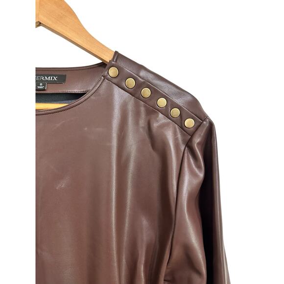Intermix faux brown leather faux wrap long sleeve dress size 8 - Picture 3 of 9